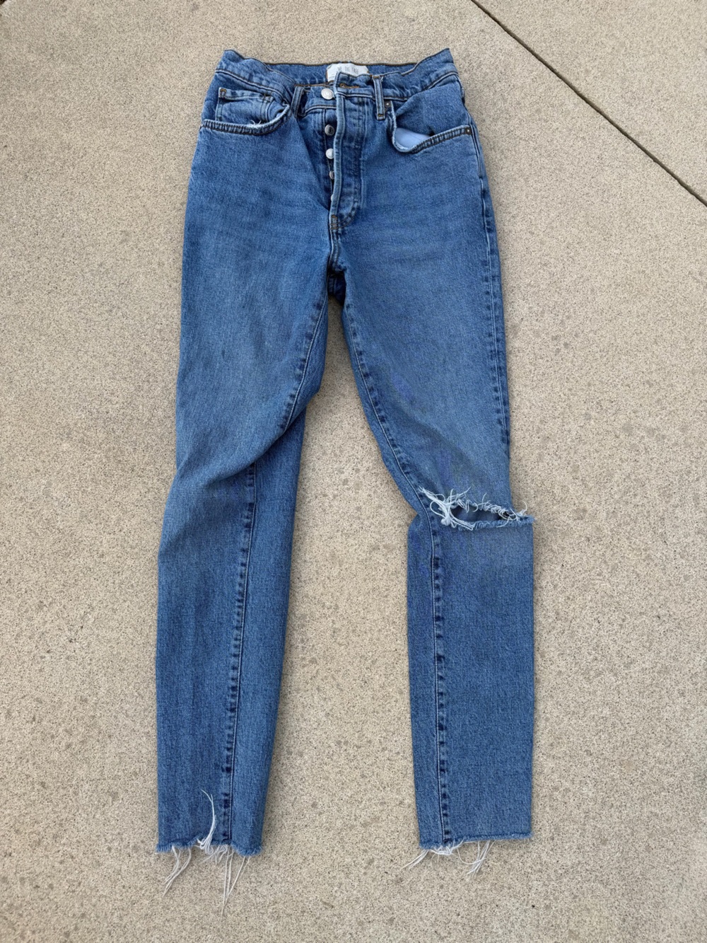 We The Free Free People Distressed High Rise Button Fly Straight Leg Jeans 27